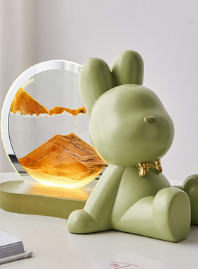 创意兔子流沙画台灯摆件遥控夜灯沙漏客L厅卧室家居装饰生日礼物