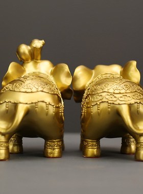 铜大象摆件d一对k黄铜吸水大象财福对象客厅办公室装饰品店铺铜摆