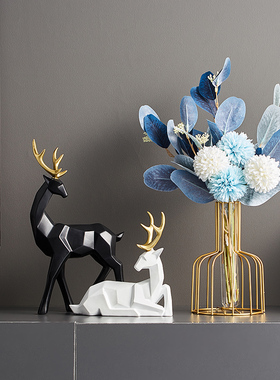 现代轻奢一对鹿摆件m北欧客厅书柜酒柜电视柜装饰品一鹿有你工艺