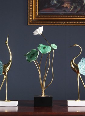 创意仙鹤轻奢摆件时尚软装饰品家居玄关客厅酒柜W纯铜装饰摆设