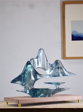 新中式创意透明树脂假山摆件客厅酒店会所大堂玄关家居软装饰礼品