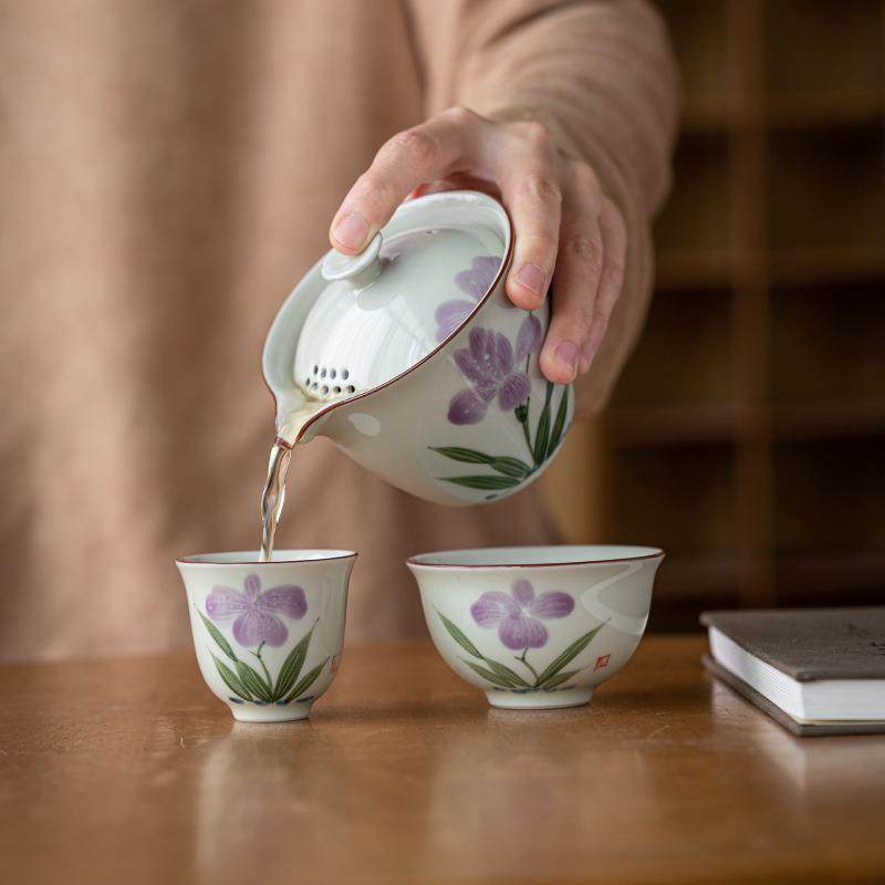 仿古陶瓷手绘鸢尾花功夫旅行茶具套装便携式户外小套茶具,淘宝优惠券,粉丝福利购,淘宝优惠卷