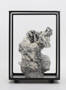 现代新中式创意铁艺石头客厅玄关摆件样板房书房别墅售楼处装饰品