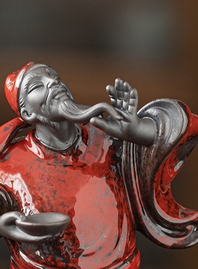 中国红创意诗仙李白摆件r创意陶瓷工艺品中式家居客厅博古架装饰