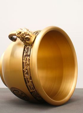 纯铜聚宝盆摆件j象鼻缸黄铜缸客厅办公室桌面招财进宝乔迁开业礼