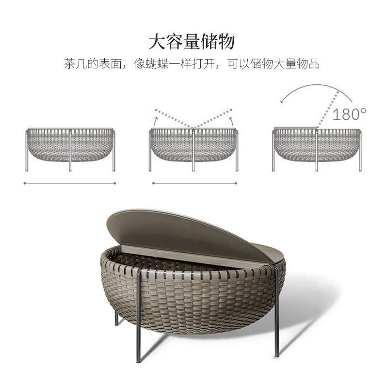 YH011B意式极简圆形茶几组合马鞍皮手工编织设计师圆角几大容量储
