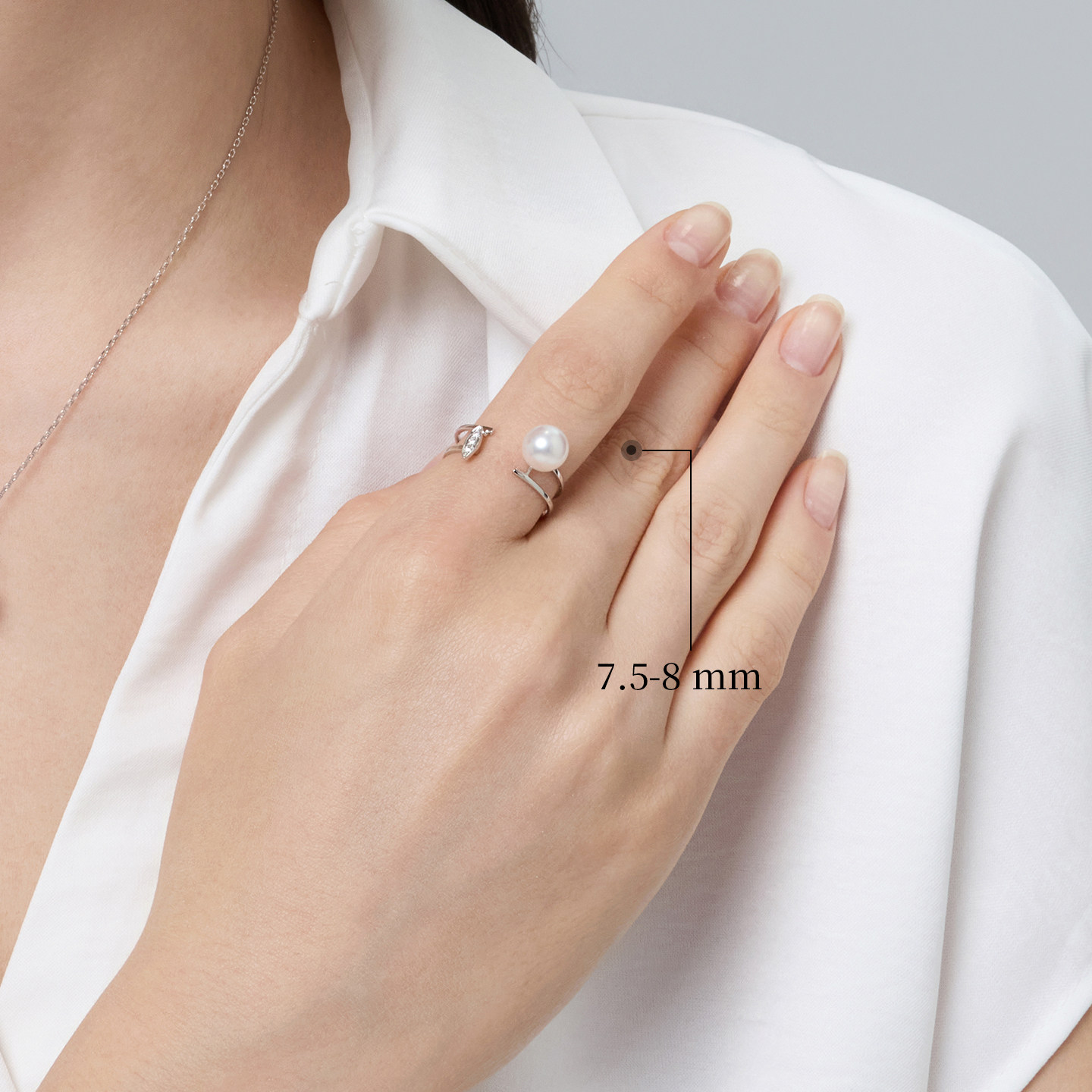 Akoya Pearl 18K Gold Three Diamond Open Ring