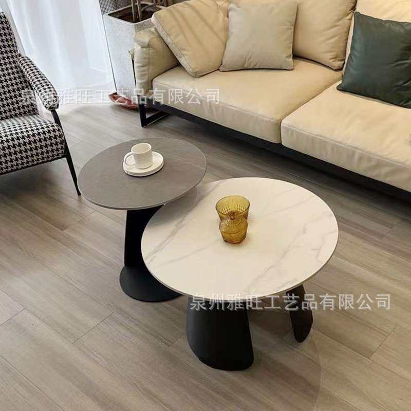 北欧铁艺大小茶几组合 圆形可伸缩岩板小矮桌 客厅省空间置物桌,淘宝优惠券,粉丝福利购,淘宝优惠卷