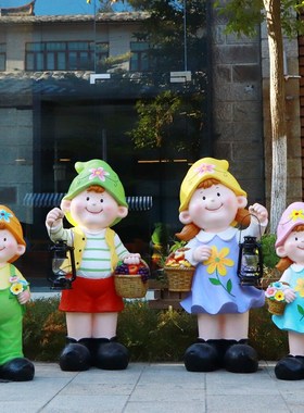 卡通人物提灯小孩读书娃娃雕塑幼儿园户外景观装饰小品工艺品摆件