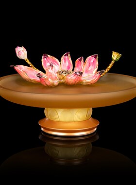 信义达琉璃莲喜花香炉纯铜水杯果盘花瓶灯高档桌面摆件套装组合