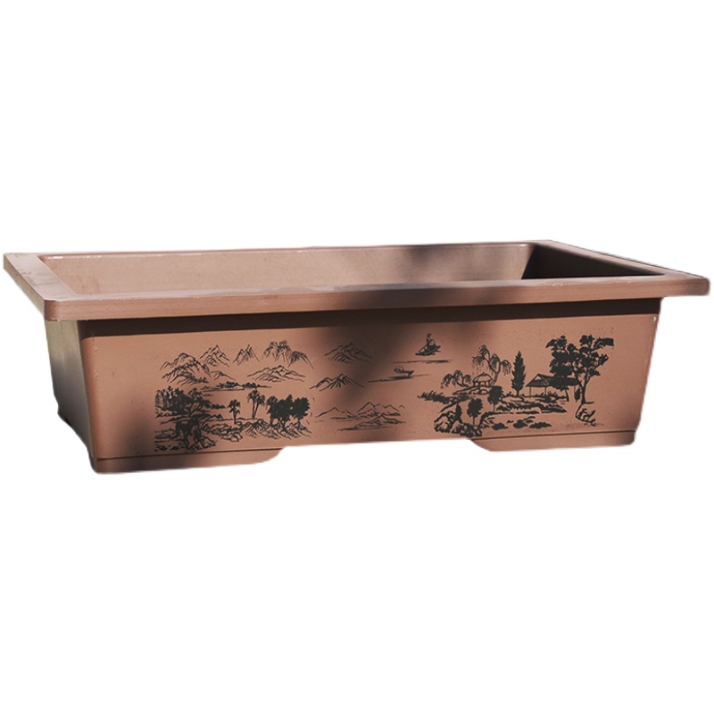 长方形仿紫砂假山吸水石专u用花盆特大塑料种菜盆马槽盆老桩造景 - 图3