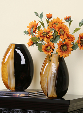 现代简约琉璃拼色花瓶轻奢艺术摆件客厅茶几电视柜可X水培花器装