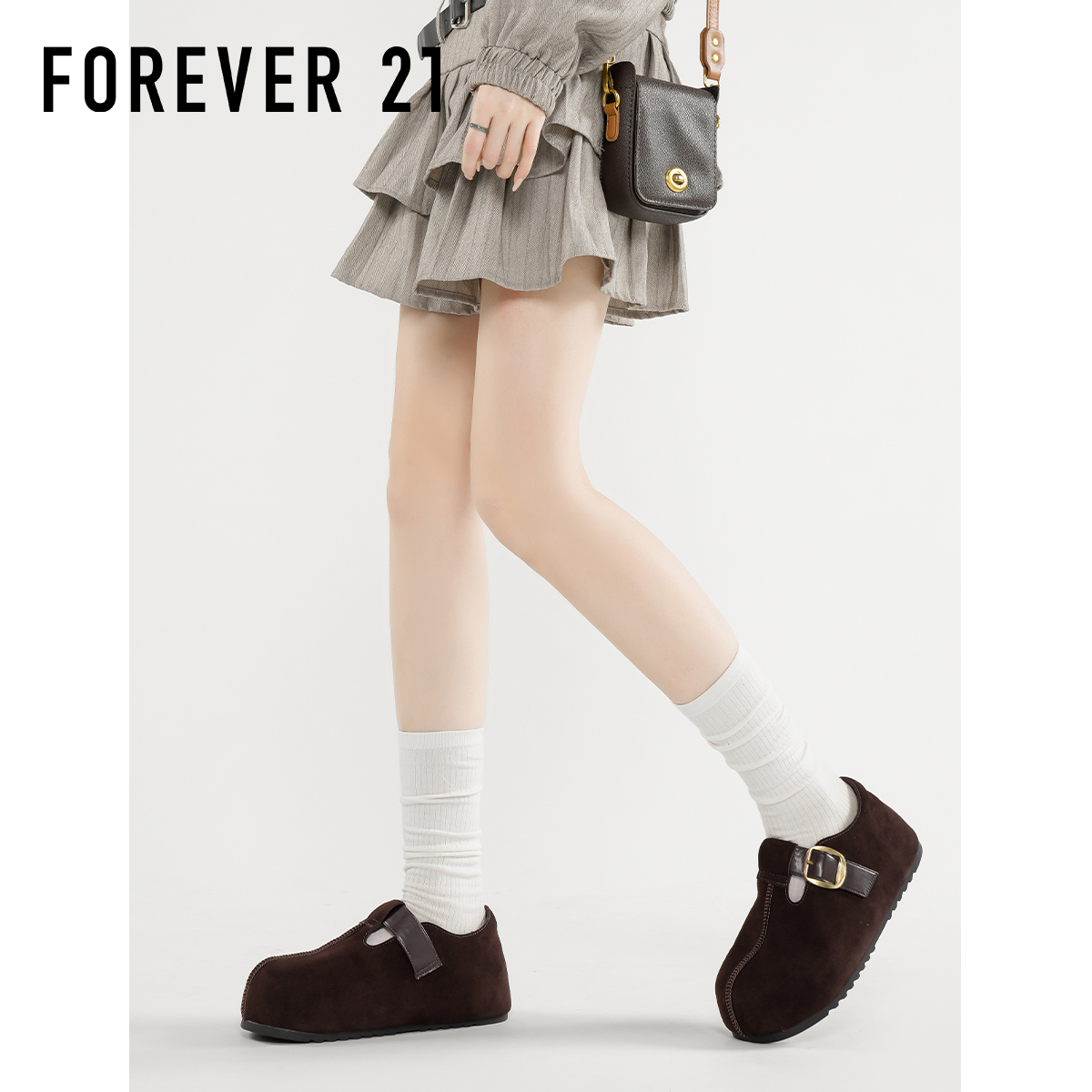 F21丑萌大头勃肯鞋女2025新款秋季厚底全包一字扣懒人舒适豆豆鞋 - 图3