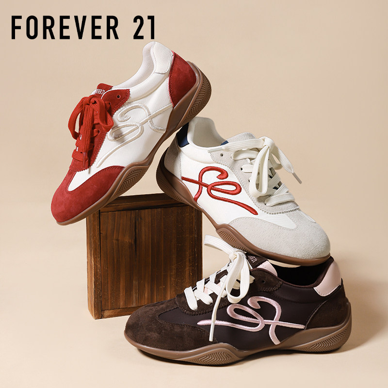 F21红色真皮德训鞋女2026新款春季厚底百搭休闲运动阿甘赛车鞋爆,淘宝优惠券,粉丝福利购,淘宝优惠卷