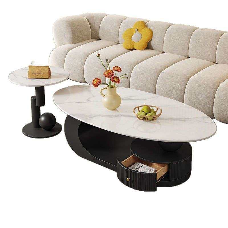2025新款椭圆形岩板茶几客厅家用轻奢现代新款简约小户型奶油风,淘宝优惠券,粉丝福利购,淘宝优惠卷