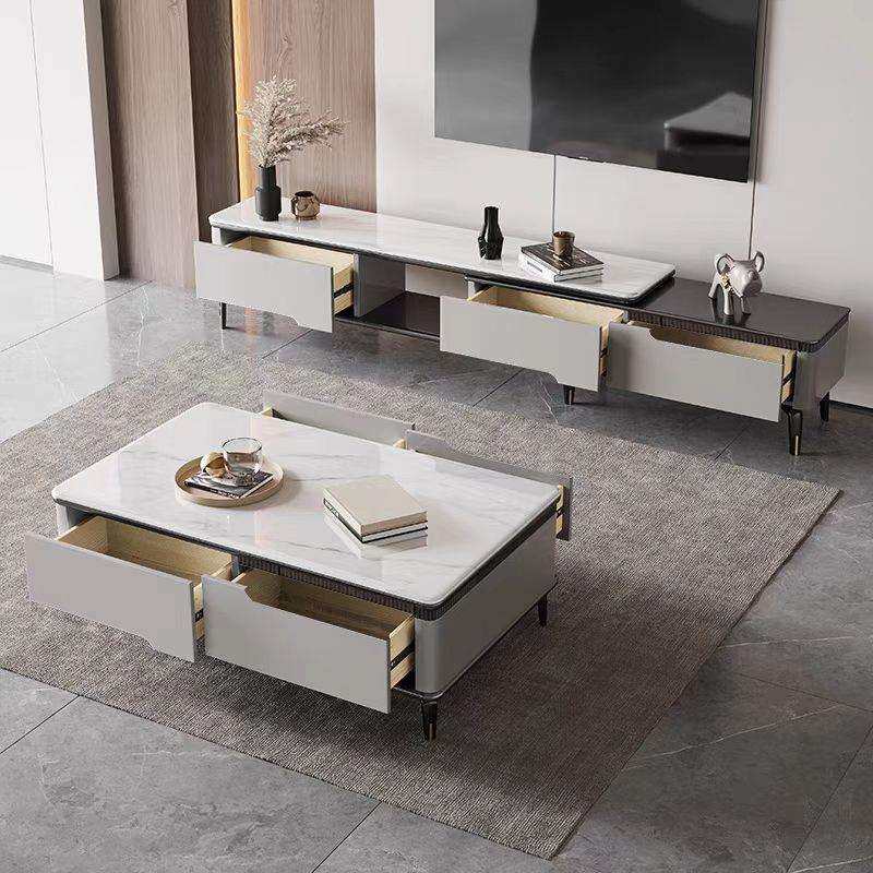 现代简约可伸缩意式轻奢岩板茶几电视柜组合实木小户型客厅落地柜,淘宝优惠券,粉丝福利购,淘宝优惠卷