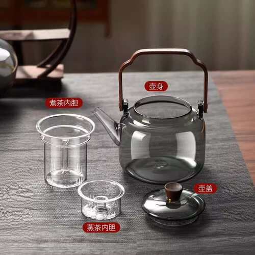 围炉煮茶壶透黑提梁壶玻璃电陶炉煮茶器炭火炉烧水蒸煮一体泡茶壶 - 图1