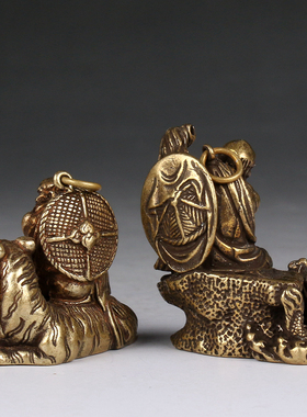 黄铜实心降龙伏虎罗汉摆件u纯铜微雕工艺品古玩铜雕桌面摆设铜器