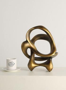 极简复古风抽象古铜色飘带小雕塑售楼处酒店创意家居桌面艺术摆件