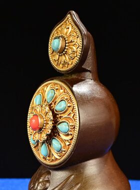 酥油慧子镶嵌纯铜朵玛金前八供珠花宝食佛朵玛彩食摆件鎏子密宗