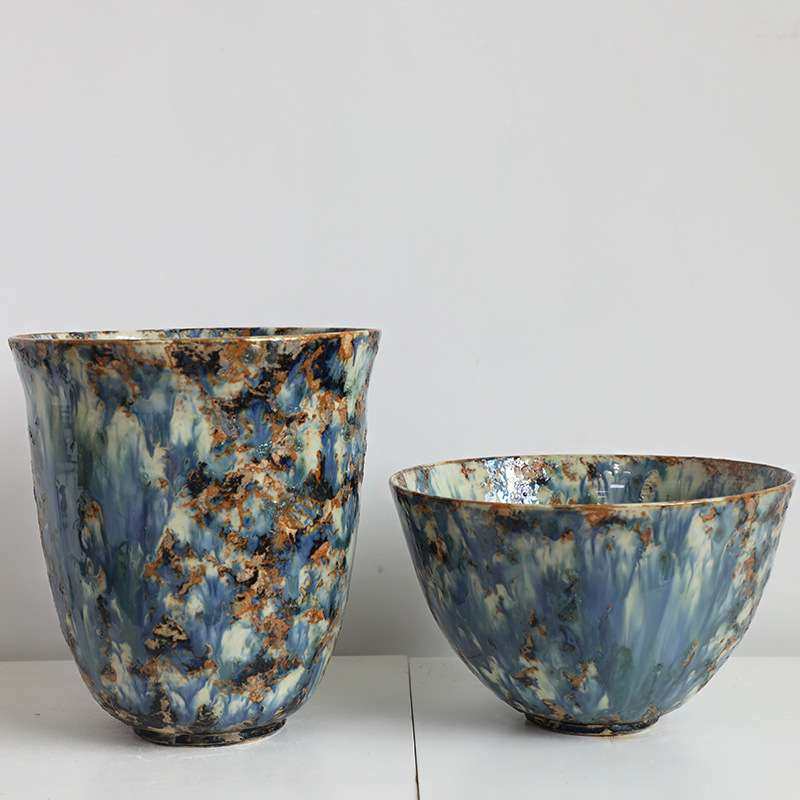 中古芬顿油画风陶瓷花瓶复古斗笠碗大口花盆花器绿植客厅玄关装饰,淘宝优惠券,粉丝福利购,淘宝优惠卷