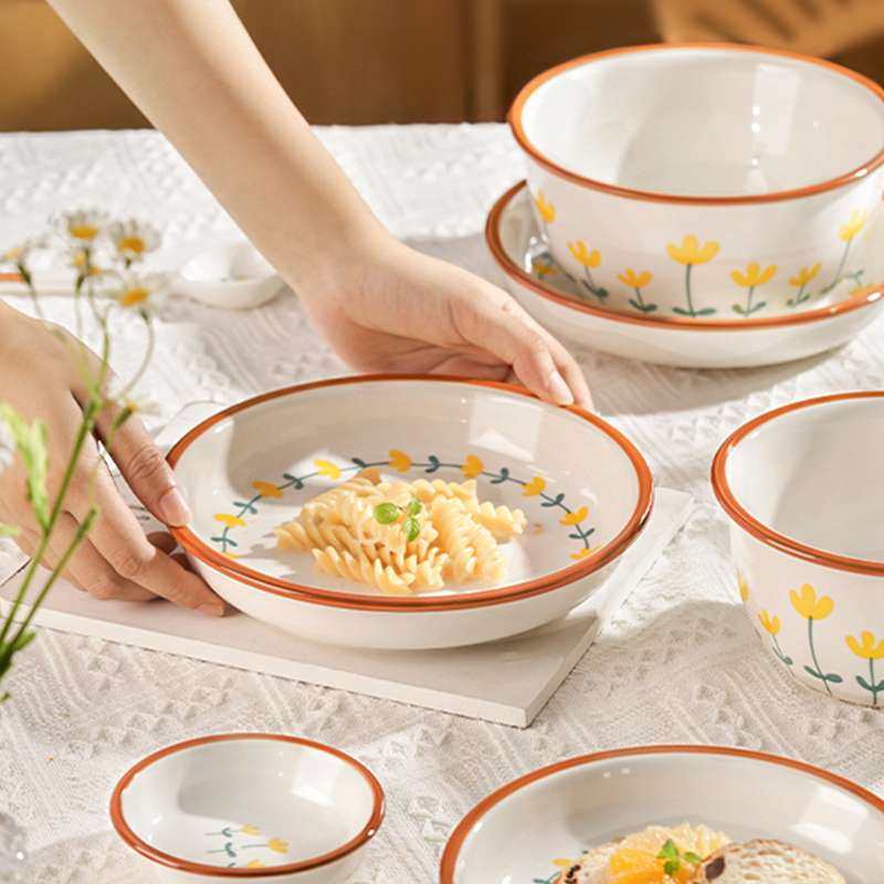 清新盘子菜盘家用2025新款陶瓷碗碟套装感菜碟子深盘圆盘餐具,淘宝优惠券,粉丝福利购,淘宝优惠卷