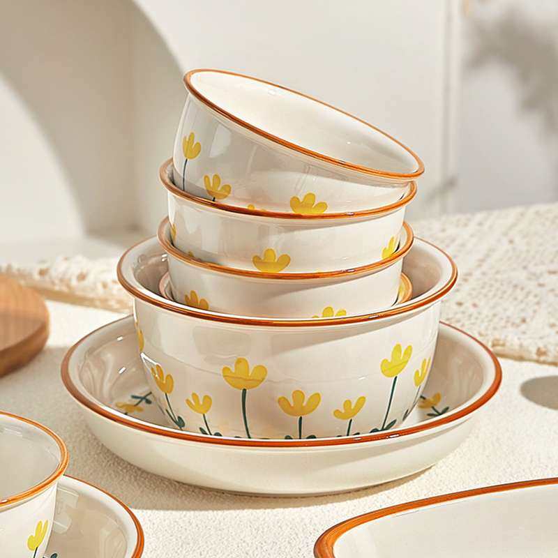 清新盘子菜盘家用2025新款陶瓷碗碟套装感菜碟子深盘圆盘餐具,淘宝优惠券,粉丝福利购,淘宝优惠卷