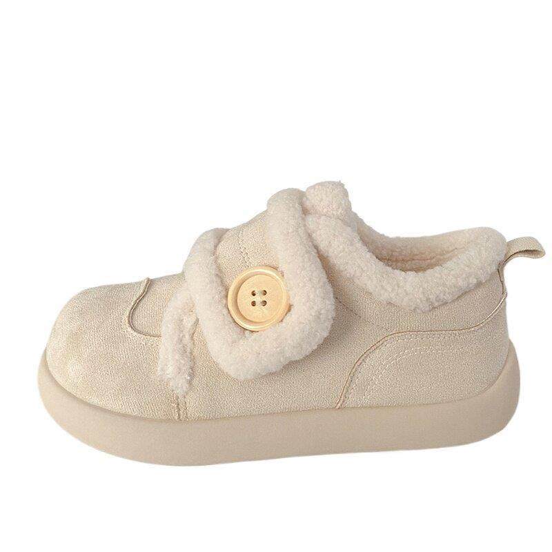 米白加绒魔术贴板鞋女丑萌冬季新款棉鞋chic小众雪地靴运动小白鞋,淘宝优惠券,粉丝福利购,淘宝优惠卷