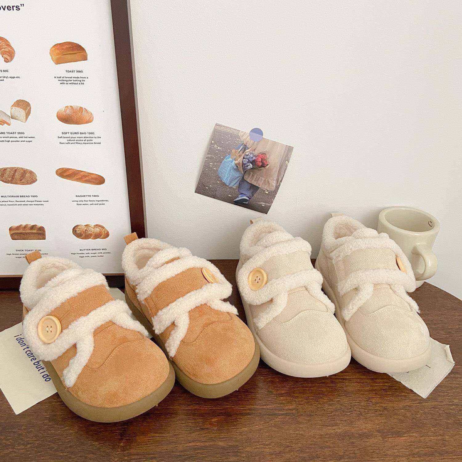 米白加绒魔术贴板鞋女丑萌冬季新款棉鞋chic小众雪地靴运动小白鞋,淘宝优惠券,粉丝福利购,淘宝优惠卷