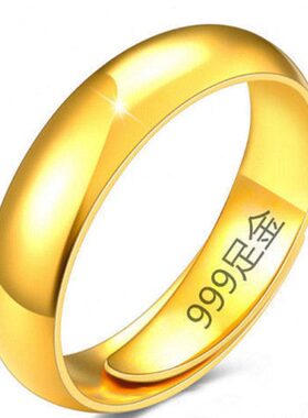 越南金戒指男款光面戒指霸气男士金戒指开口可调节金色戒指