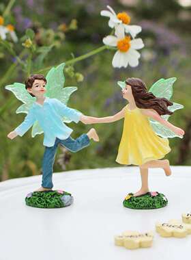 跨境新品夜光男女花仙子套装摆件创意微型仙女屋庭院草坪露台装饰