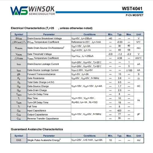 WST4041 SOT23 P沟道场效应管 MOS管 40V 6A WINSOK/微硕原装 - 图1