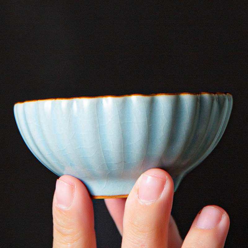 汝窑主人单杯女士专用个人杯品茗功夫陶瓷茶盏手工捏花开片茶杯子,淘宝优惠券,粉丝福利购,淘宝优惠卷