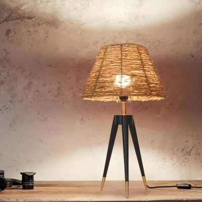 复古侘寂风创意三脚台灯自然藤编灯罩民宿酒店客房书桌定制艺术灯,淘宝优惠券,粉丝福利购,淘宝优惠卷