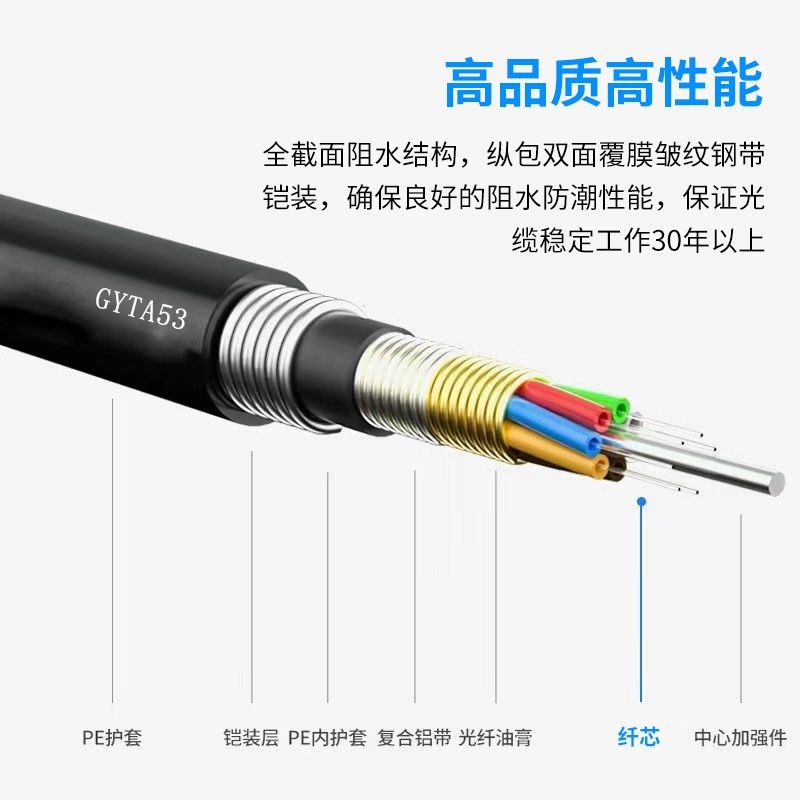 GYTA53/GYTZA53国标重铠直地D埋通信光缆室外4-144芯单模光纤线 - 图0