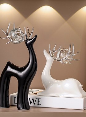 水晶球小鹿客厅摆件高端大气上档次酒柜电视展示柜U高端艺术装饰