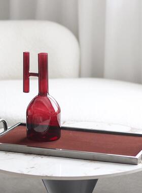 现代轻奢皮质托盘黑色米色样板间售楼处金属双耳长方形收纳盘摆件