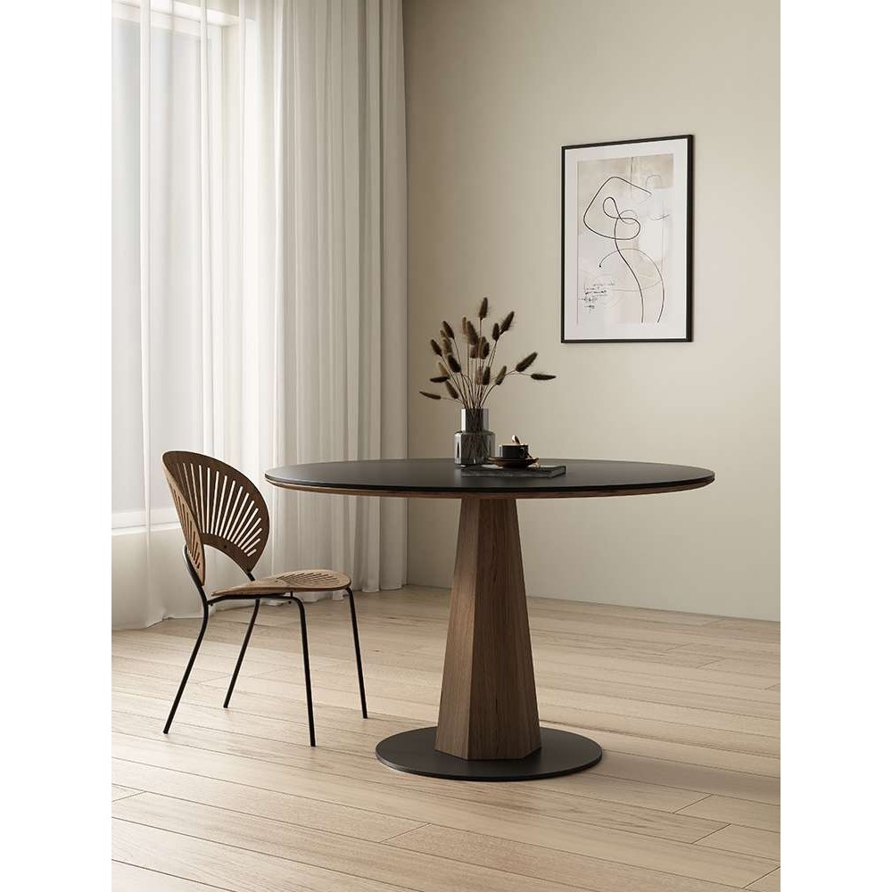 实木圆形岩板餐桌简约小户型纯黑圆桌复古黑胡桃色家用餐厅饭桌,淘宝优惠券,粉丝福利购,淘宝优惠卷