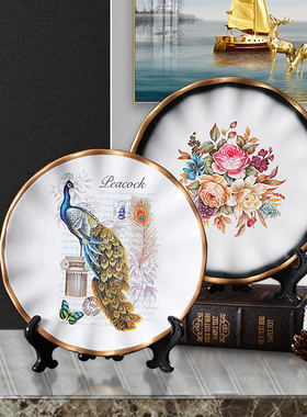 陶瓷装饰盘子摆件摆n盘看盘欧式现代简约客厅电视柜酒柜装饰品摆