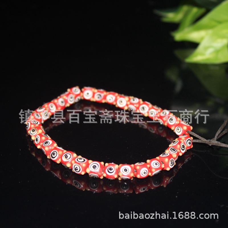 中古老琉璃蜻蜓眼珠串珠链 古珠老珠子老琉璃方形蜻蜓眼配件 - 图0