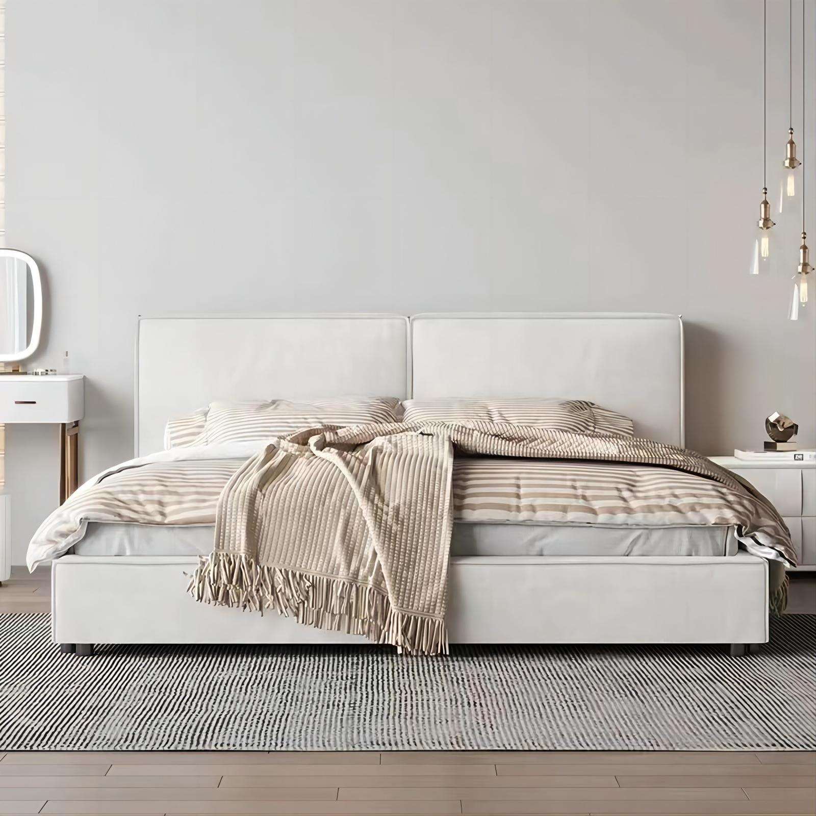 豆腐块baxter床双人床科技布大床轻奢主卧现代简约小户型奶油风床 - 图1