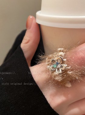 美拉德毛线树脂h戒指女法式复古时尚个性食指戒独特高级感叠戴指