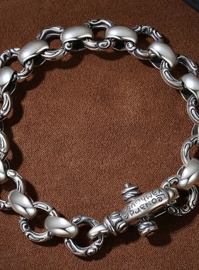 925镀银时尚气质复古手錬男x情侣一对欧美嘻哈潮简约冷淡风手饰夏