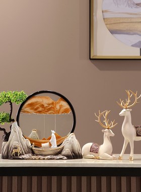 李白解压流沙画沙漏摆件办公室老板客厅玄关电Q视酒柜子中式装饰