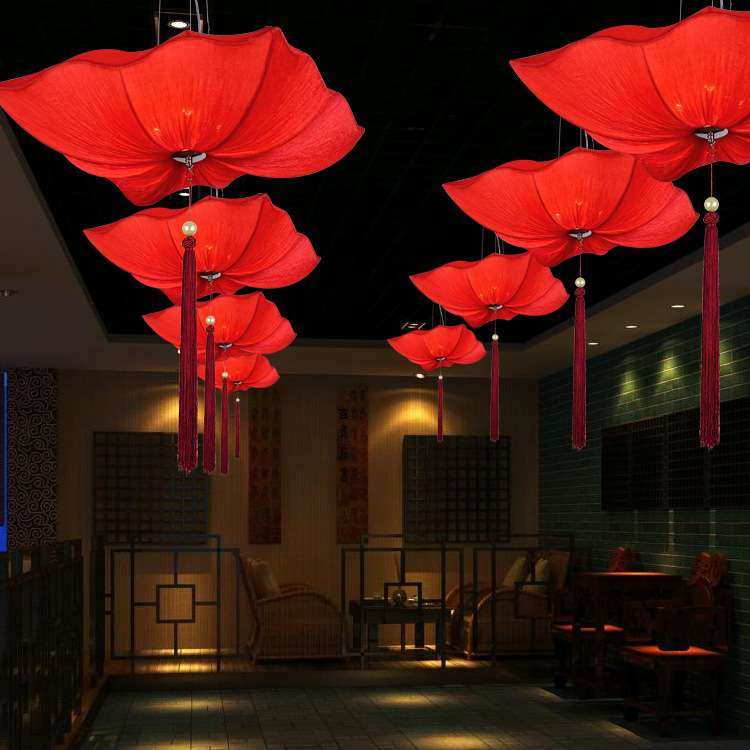 现代中式布艺四方荷叶吊灯创意茶馆餐厅仿古阳台灯笼酒店茶楼灯具,淘宝优惠券,粉丝福利购,淘宝优惠卷