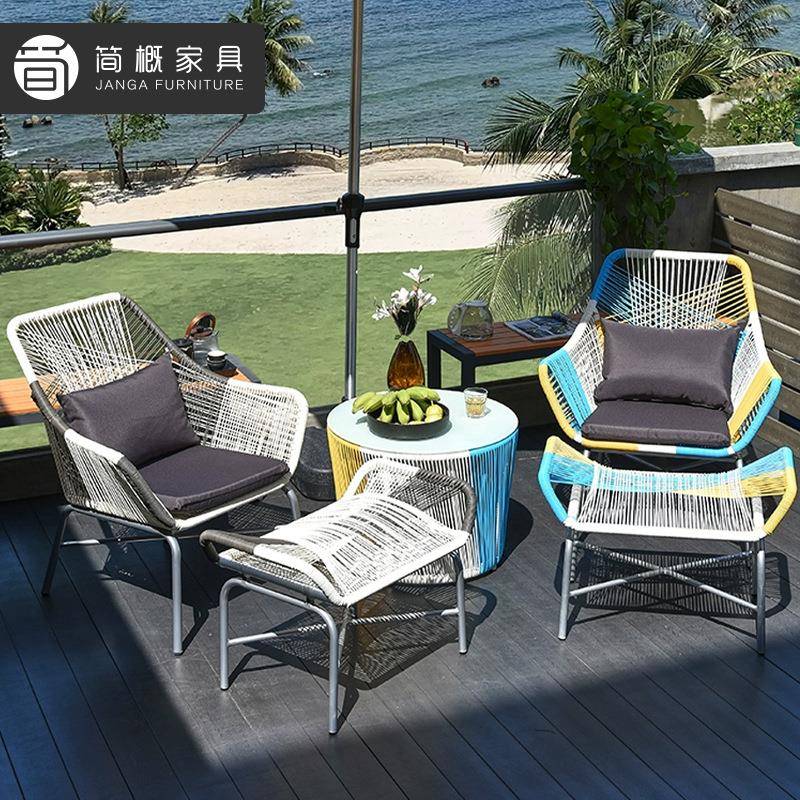 户外别墅庭院藤椅茶几组合露台花园休闲桌椅酒店民宿阳台桌椅套装 - 图1