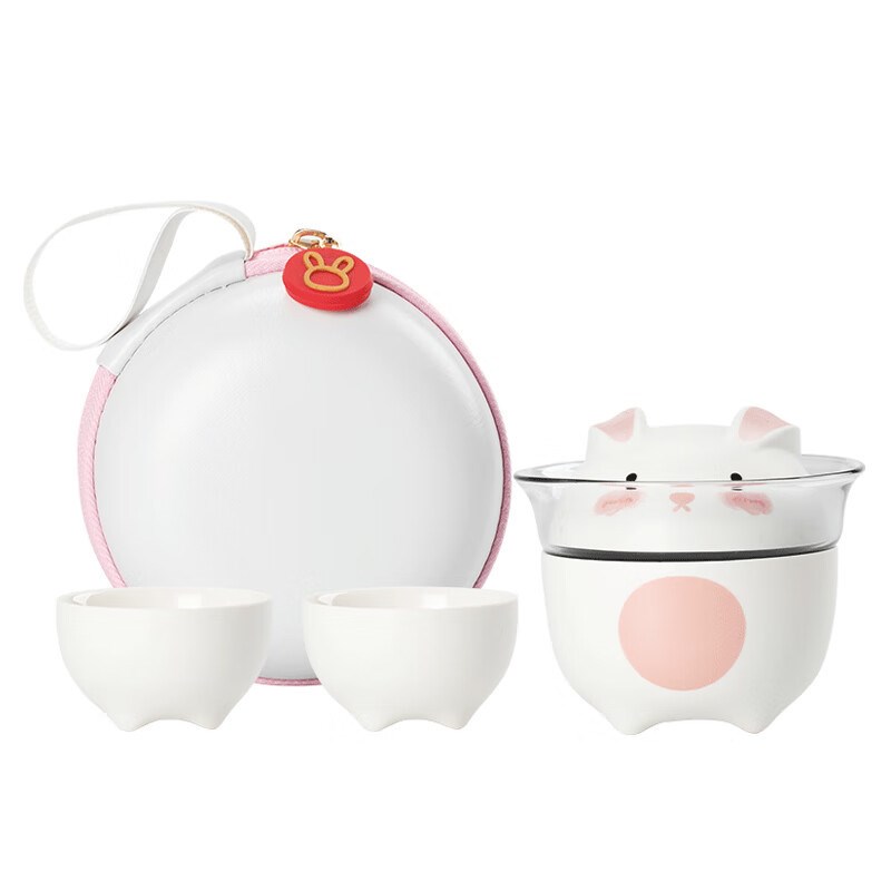 鑫烁萌兔b玻璃快客杯一壶三杯便携式户外旅行茶具陶瓷茶杯茶壶泡 - 图2