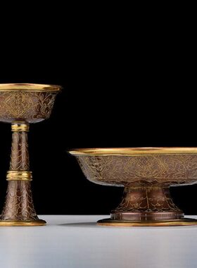 法雕花手工供护雕花紫铜护法杯15cm大号杯供具八吉祥供杯烤色