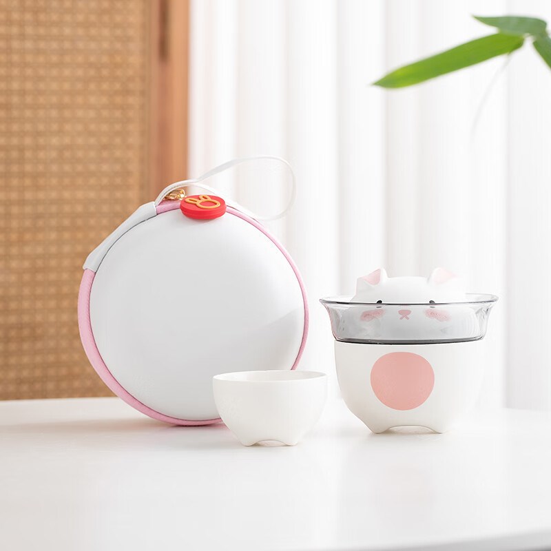 鑫烁萌兔b玻璃快客杯一壶三杯便携式户外旅行茶具陶瓷茶杯茶壶泡 - 图3