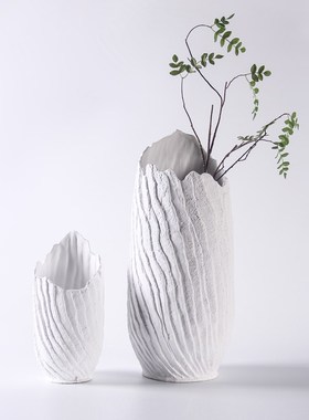 极简现代仿树皮纹理陶瓷花瓶摆件C家居样板房间酒店客厅大花器装